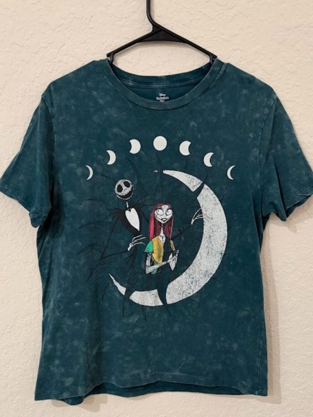 Disney Nightmare Before Christmas Jack Sally Acid Wash Graphic Tee S